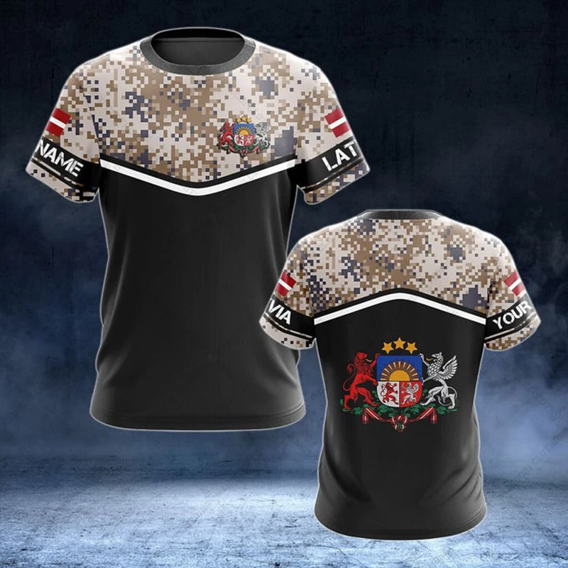 Streetwear Brand T Shirt - Custom Name Latvia Camouflage Tees Summer