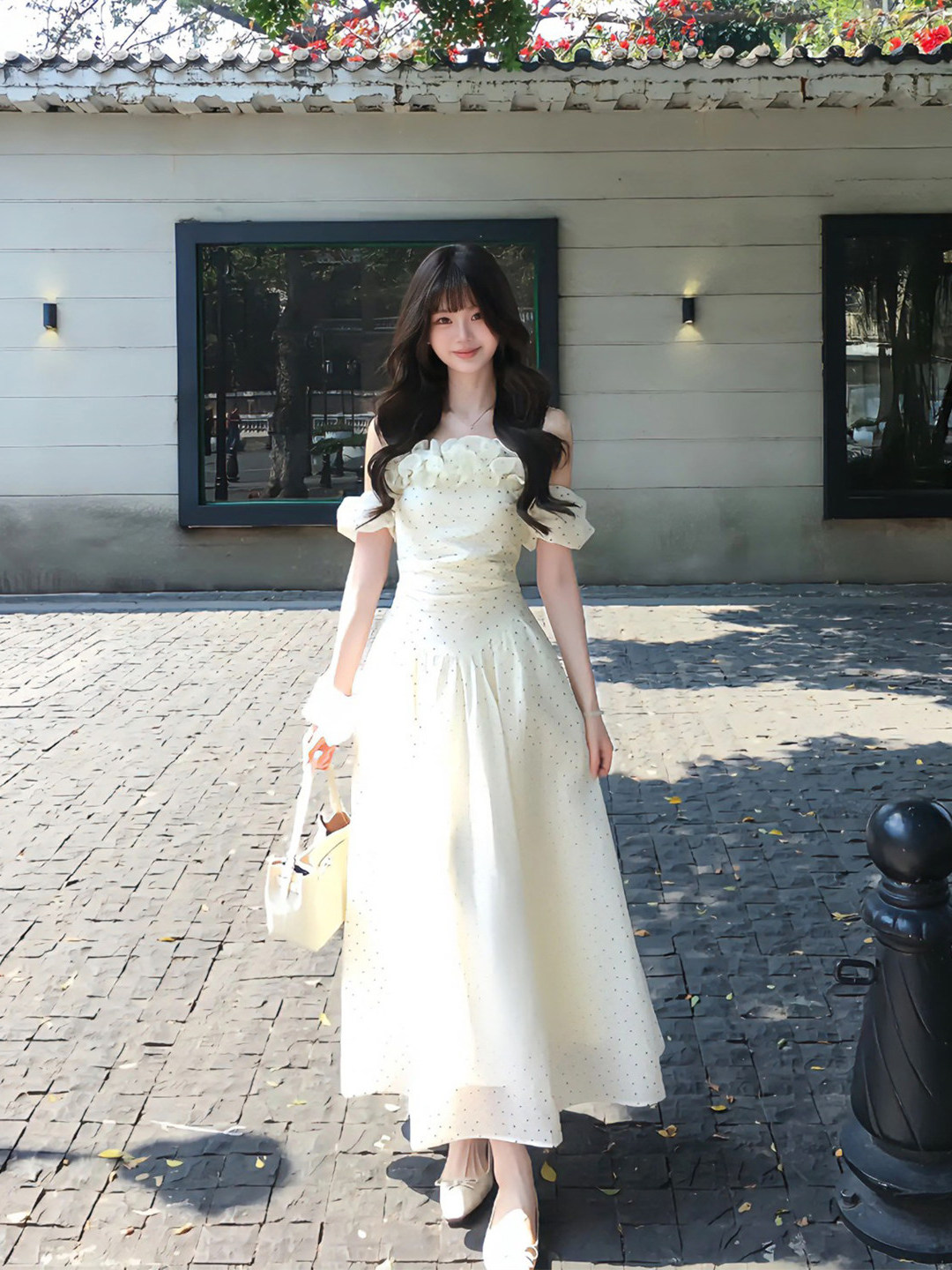 French Style Off-Shoulder Long - Off White Belt avaliação e preço