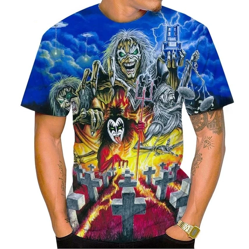 Men's Fashion Skull Print T-Sh - Streetwear Brand T Shirt avaliação e preço