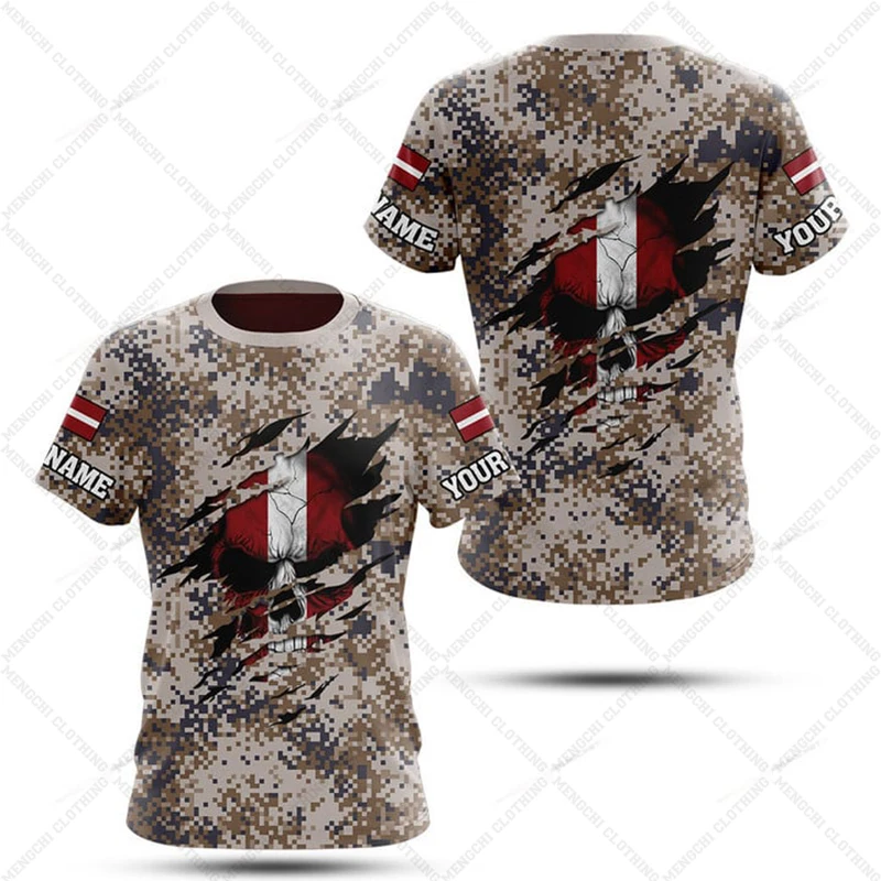 Custom Name Latvia Camouflage  - Streetwear Brand T Shirt avaliação e preço