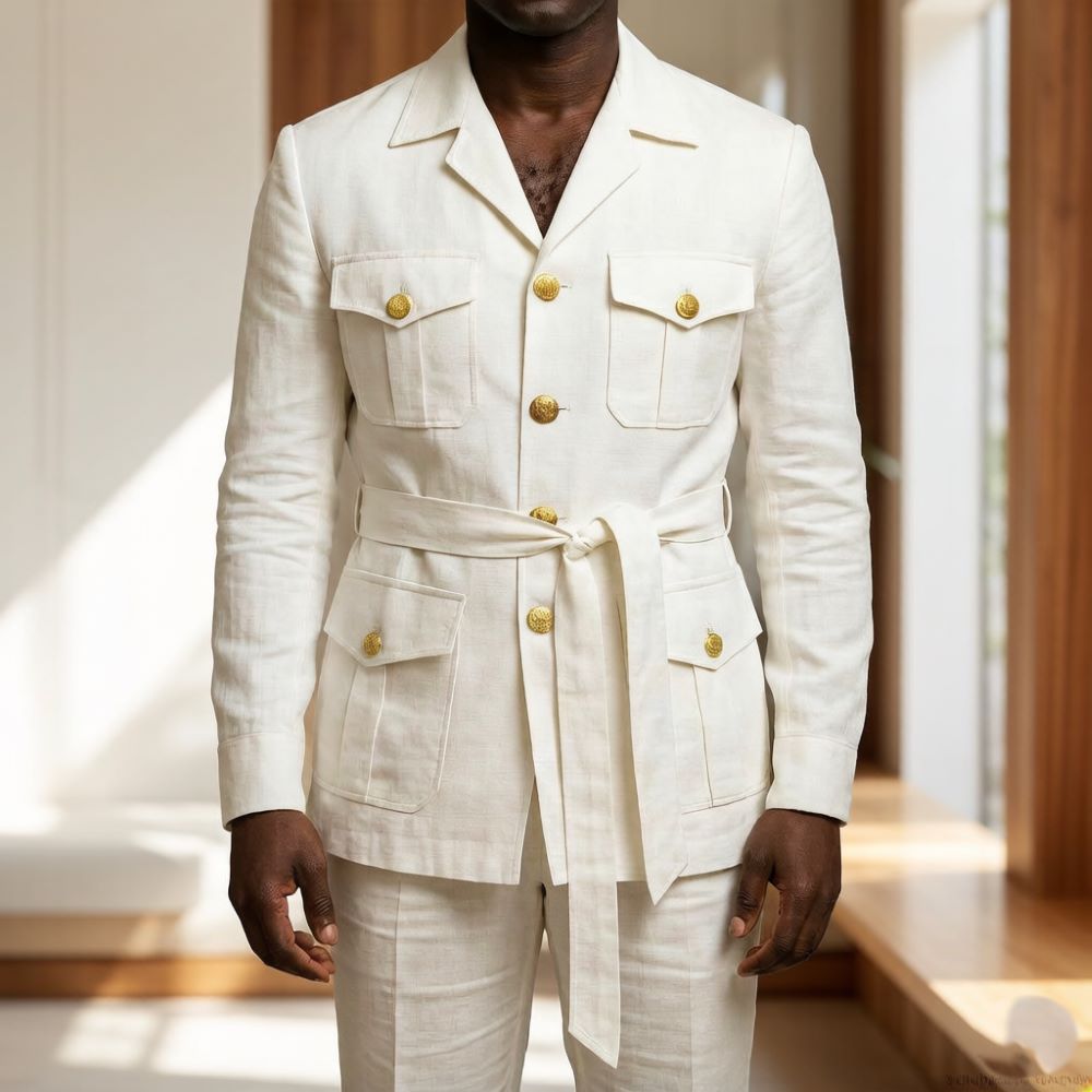 Mens Off White Linen Safari Su - Off White Belt avaliação e preço