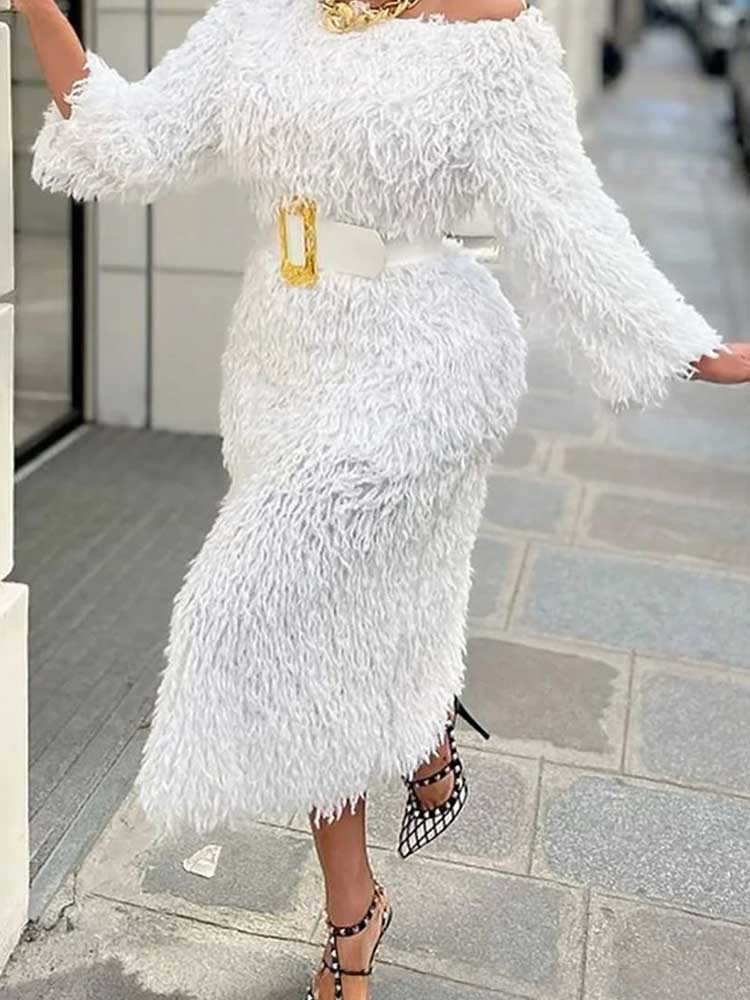Winter Evening Dress Woman Lon - Off White Belt avaliação e preço