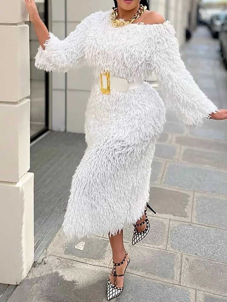 Winter Evening Dress Woman Lon - Off White Belt avaliação e preço