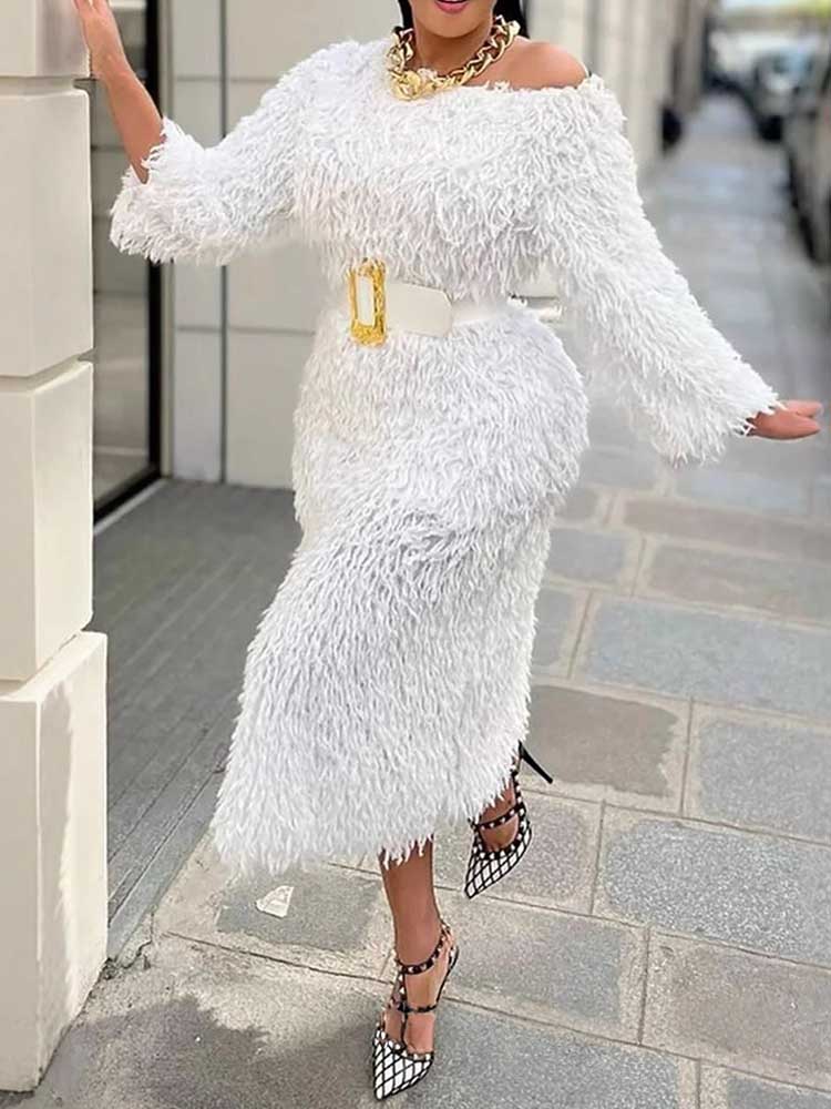 Winter Evening Dress Woman Lon - Off White Belt avaliação e preço