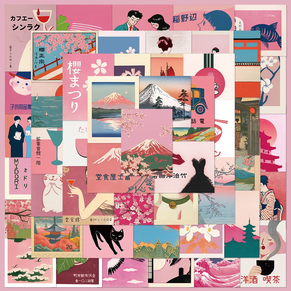10/50pcs Vintage Pink Japanese - Streetwear Brand Stickers avaliação e preço